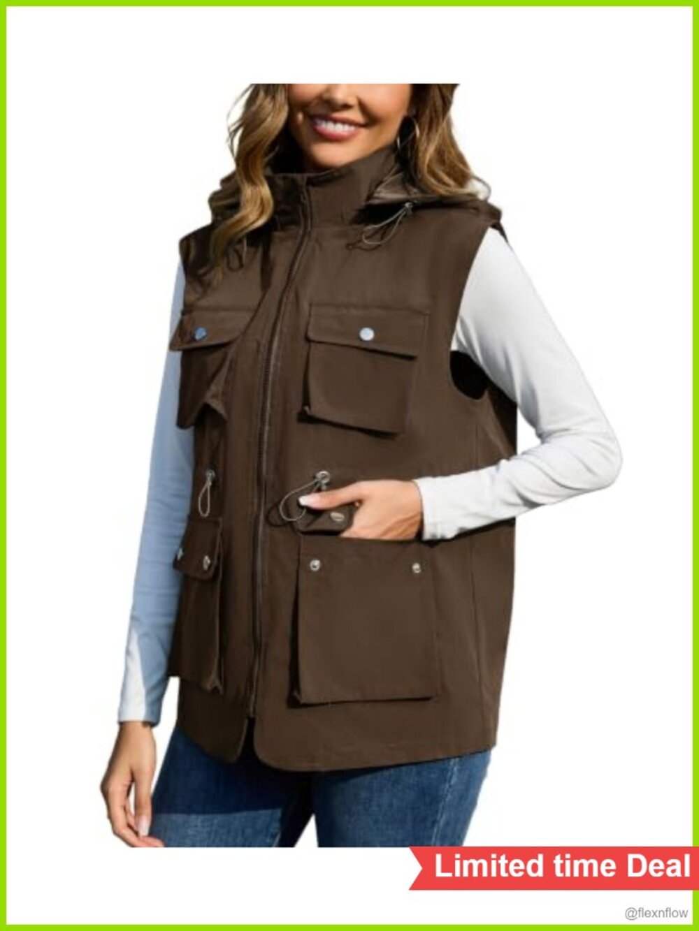 Women's Packable Military Utility Vest Waterproof Windbreaker with Removable